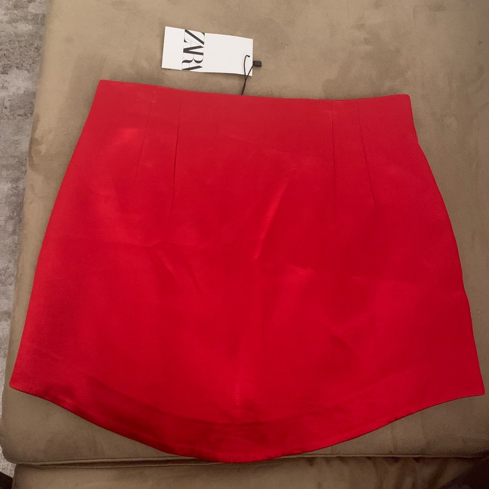 Zara red silk mini skirt- new with tags
